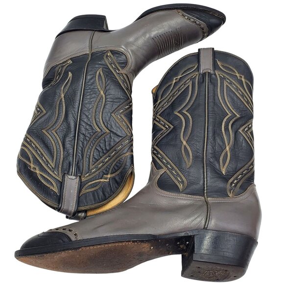 Vintage Tony Lama Men's size 9E Gray Black leather lizard wing tip Cowboy boots - Picture 8 of 16